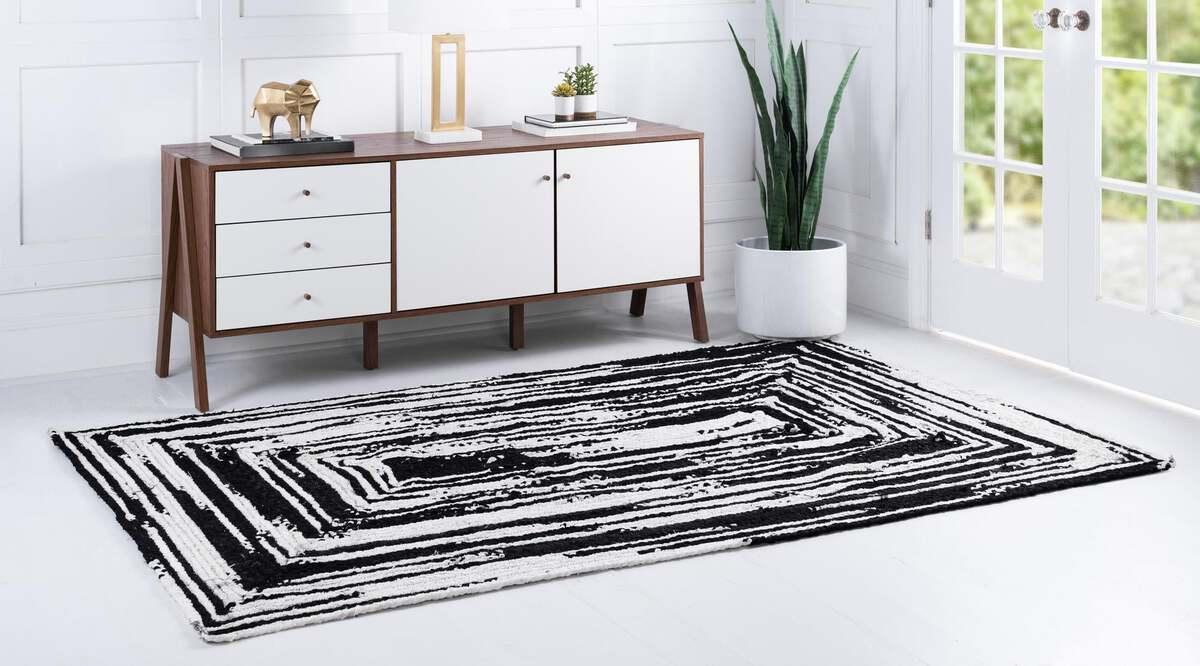 Unique Loom Indoor Rugs - Braided Chindi Comfort 9x12 Rectangular Rug Black