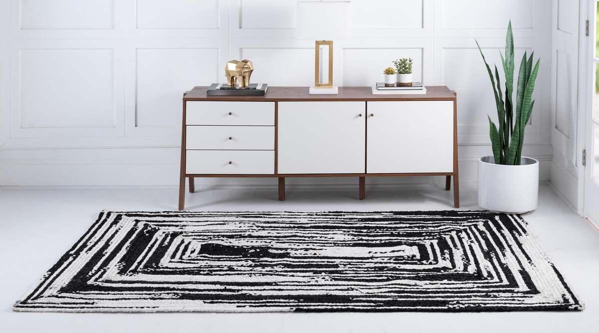 Unique Loom Indoor Rugs - Braided Chindi Comfort 9x12 Rectangular Rug Black