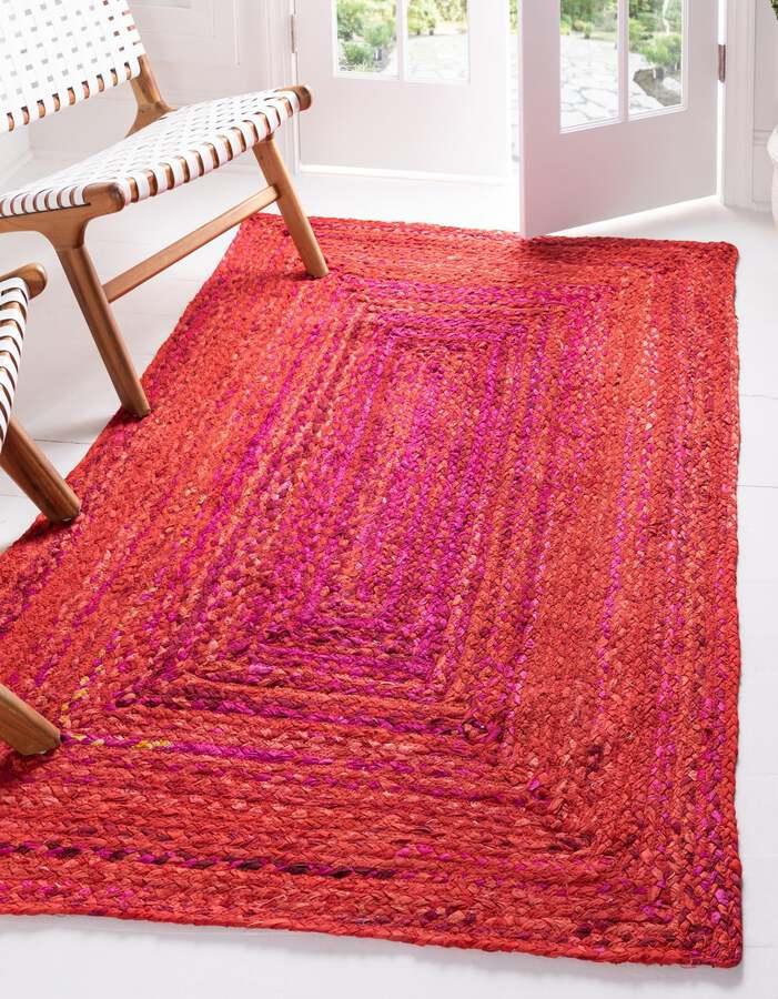Unique Loom Indoor Rugs - Braided Chindi Comfort 9x12 Rectangular Rug Red