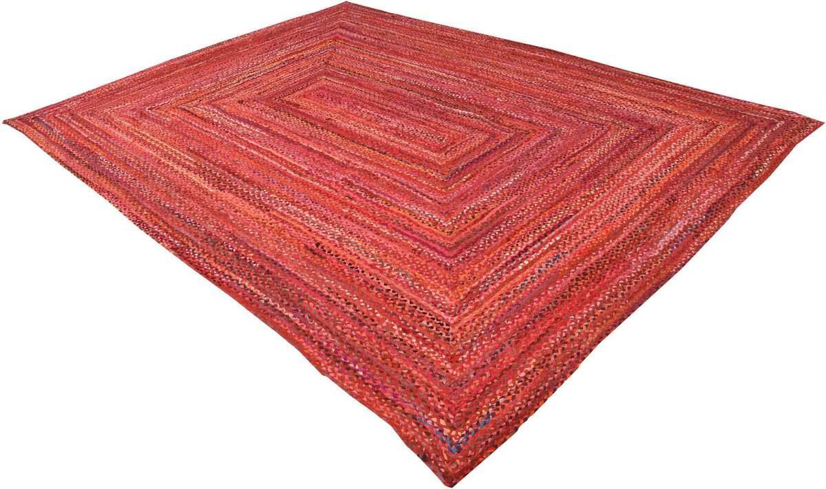 Unique Loom Indoor Rugs - Braided Chindi Comfort 9x12 Rectangular Rug Red