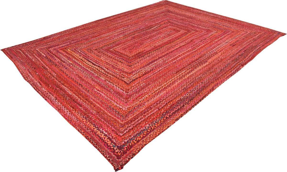 Unique Loom Indoor Rugs - Braided Chindi Comfort 9x12 Rectangular Rug Red