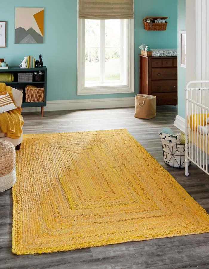 Unique Loom Indoor Rugs - Braided Chindi Comfort 9x12 Rectangular Rug Yellow