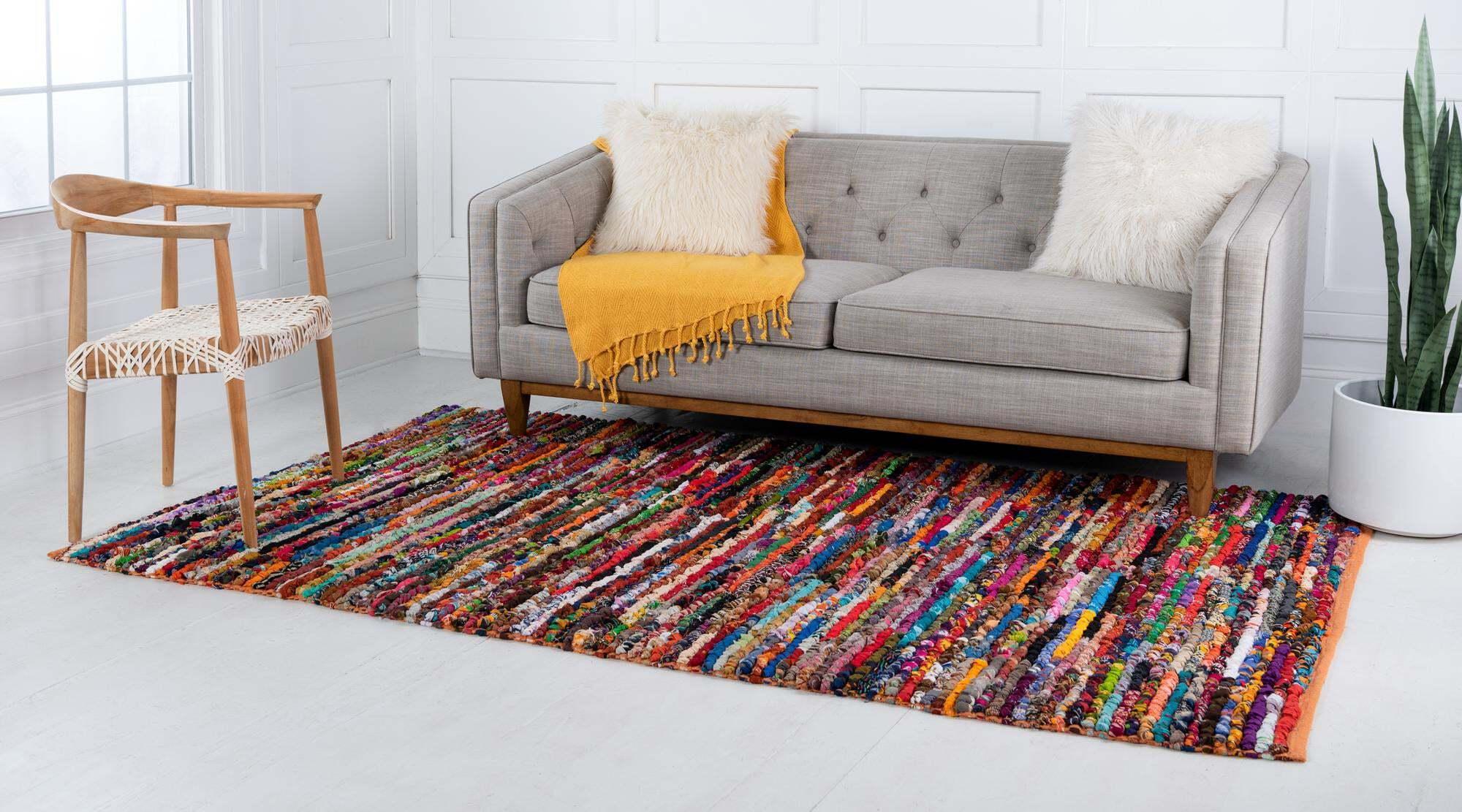 Unique Loom Indoor Rugs - Braided Chindi Geometric Rectangular 8x10 Rug Multi & Orange
