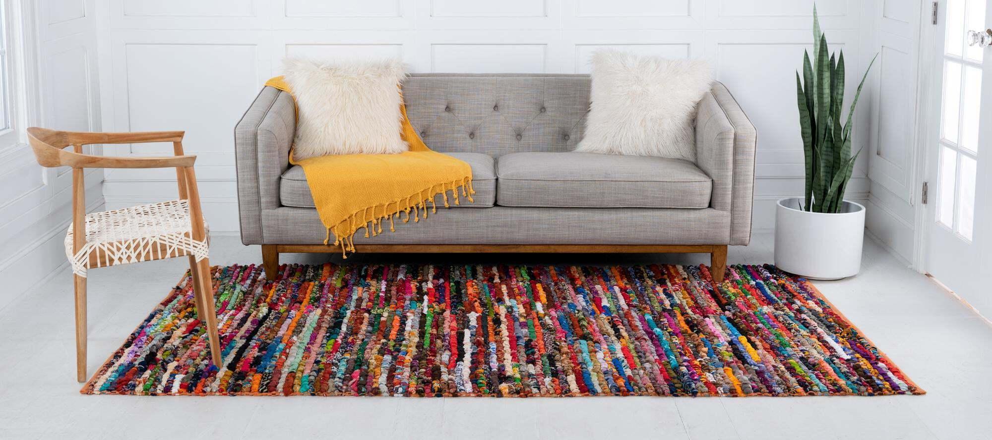 Unique Loom Indoor Rugs - Braided Chindi Geometric Rectangular 8x10 Rug Multi & Orange