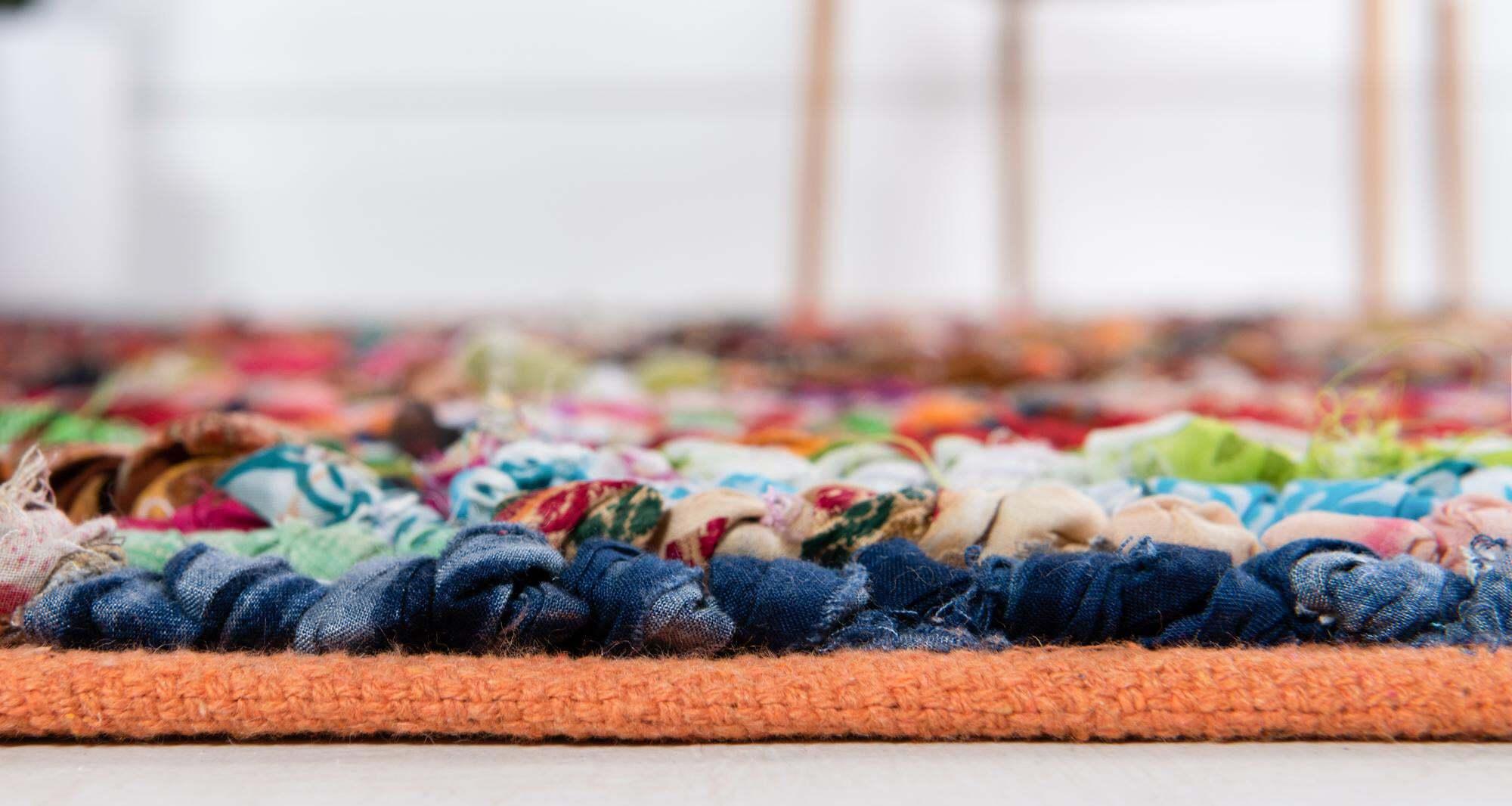 Unique Loom Indoor Rugs - Braided Chindi Geometric Rectangular 8x10 Rug Multi & Orange