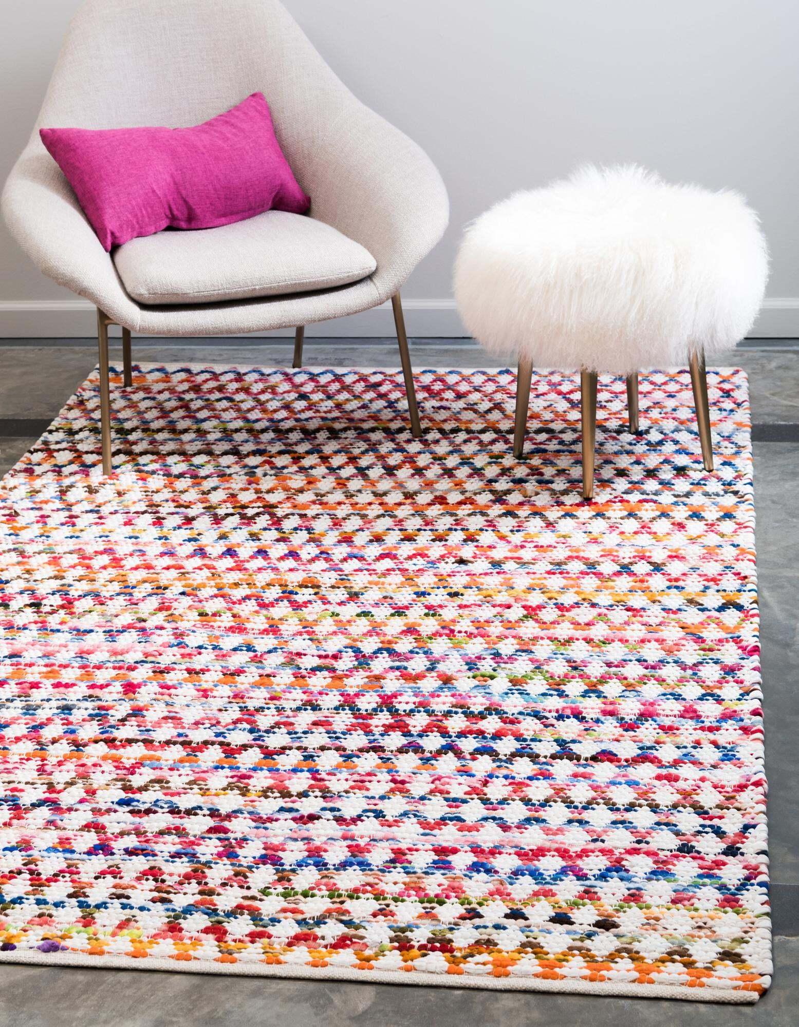 Unique Loom Indoor Rugs - Braided Chindi Geometric Rectangular 9x12 Rug Multi & Ivory