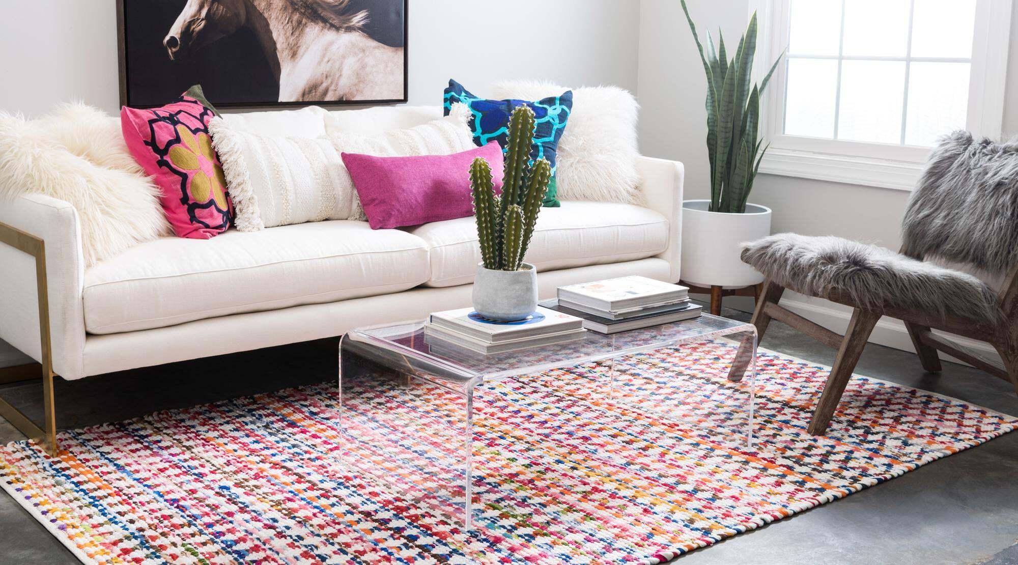 Unique Loom Indoor Rugs - Braided Chindi Geometric Rectangular 9x12 Rug Multi & Ivory
