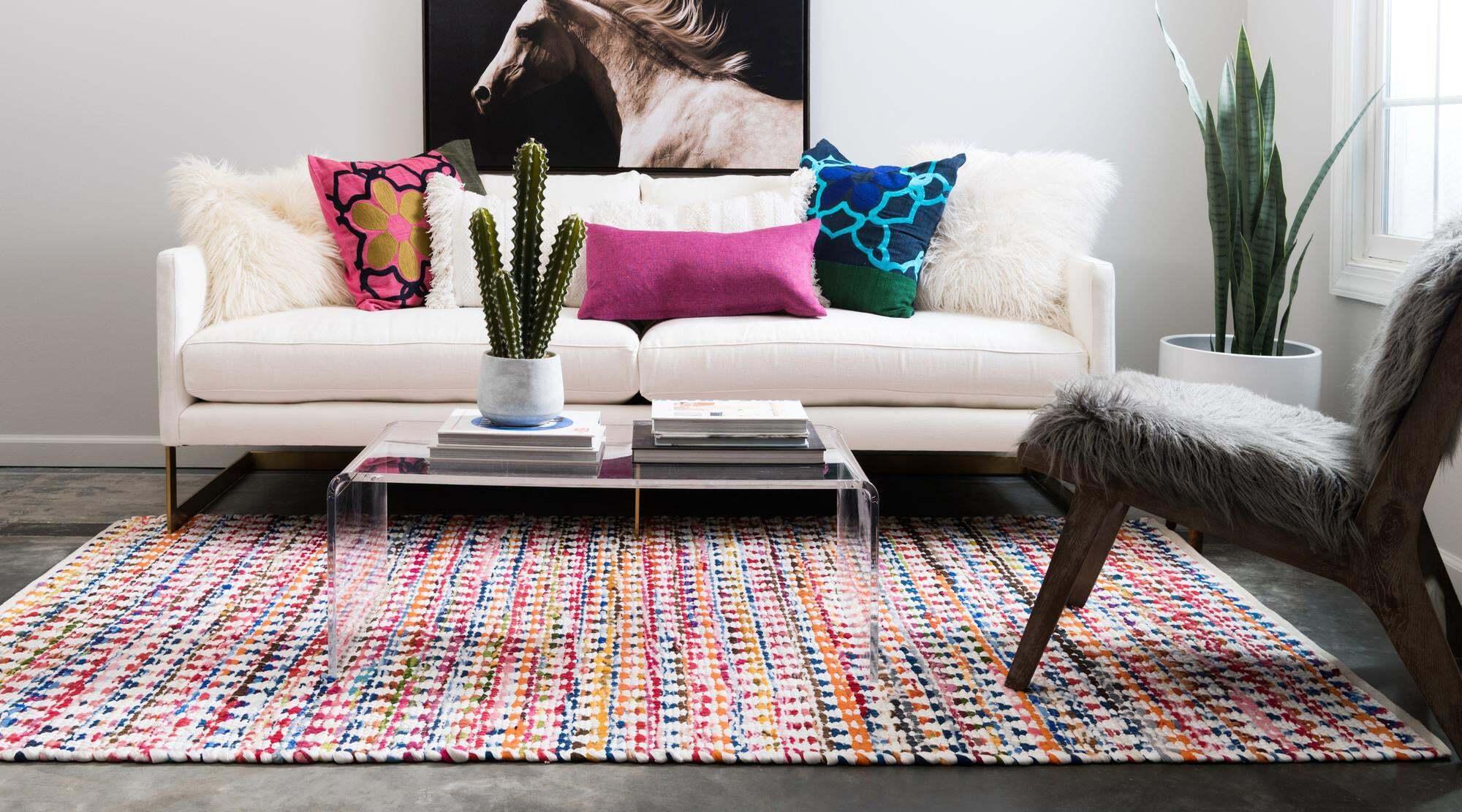 Unique Loom Indoor Rugs - Braided Chindi Geometric Rectangular 9x12 Rug Multi & Ivory