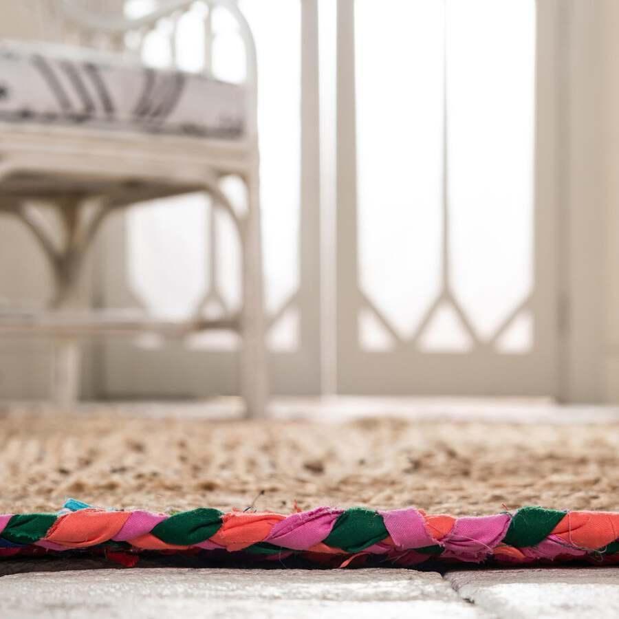 Unique Loom Indoor Rugs - Braided Jute Border 9x12 Natural & Red