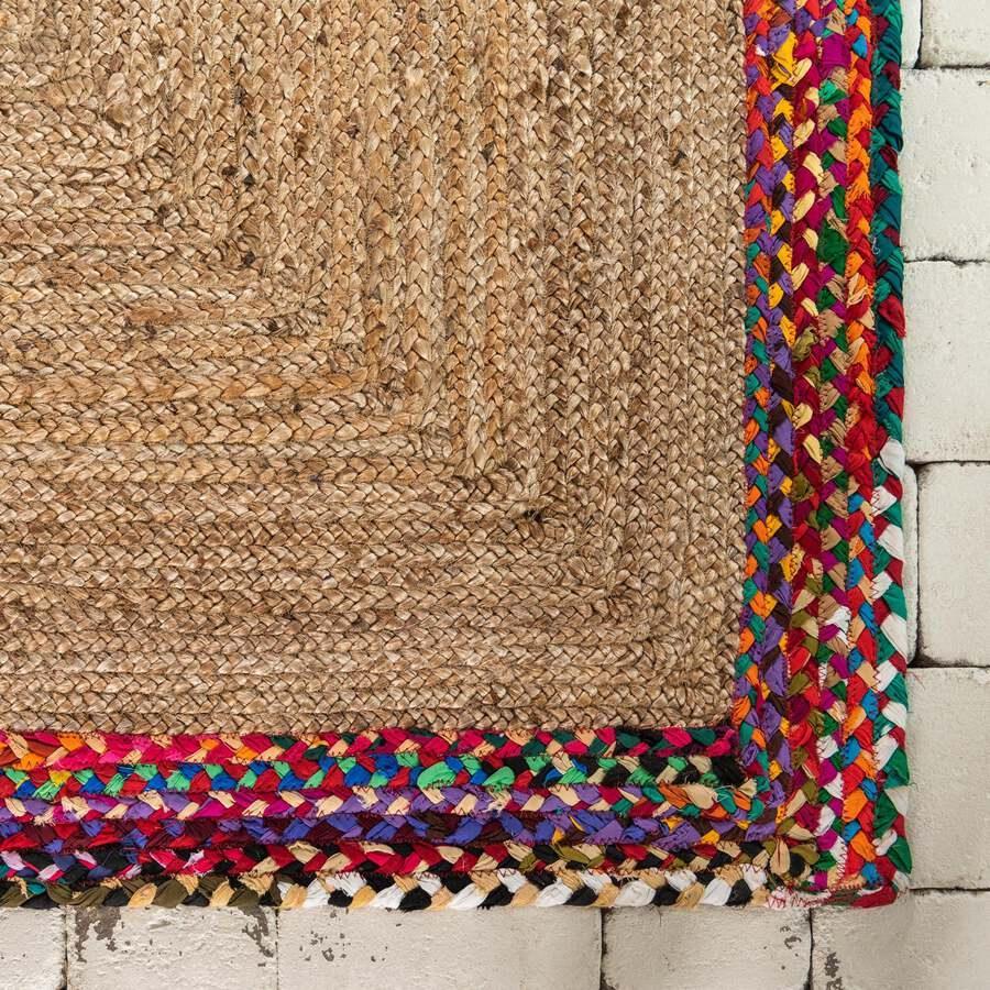 Unique Loom Indoor Rugs - Braided Jute Border 9x12 Natural & Red