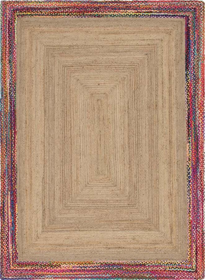 Unique Loom Indoor Rugs - Braided Jute Border 9x12 Natural & Red