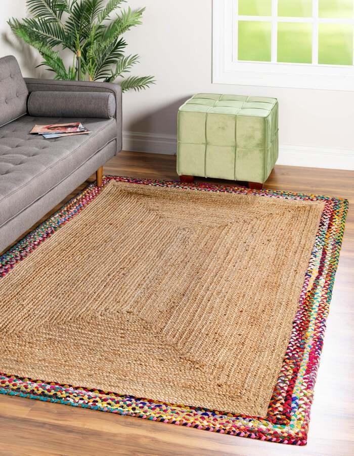 Unique Loom Indoor Rugs - Braided Jute Border 9x12 Natural & Red