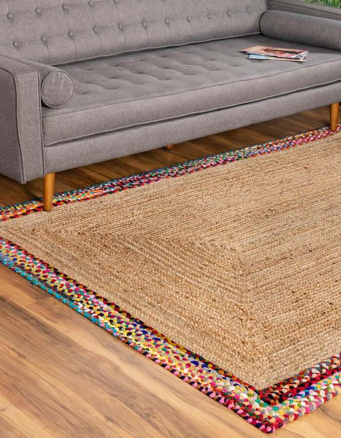 Unique Loom Indoor Rugs - Braided Jute Border 9x12 Natural & Red