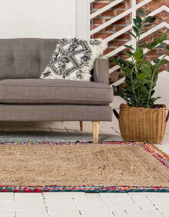 Unique Loom Indoor Rugs - Braided Jute Border 9x12 Natural & Red