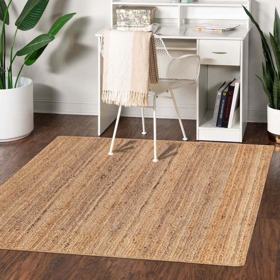 Unique Loom Indoor Rugs - Braided Jute Coastal 10 Ft Square Square Rug Natural