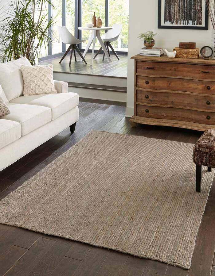 Unique Loom Indoor Rugs - Braided Jute Coastal 10x14 Rectangular Rug Gray