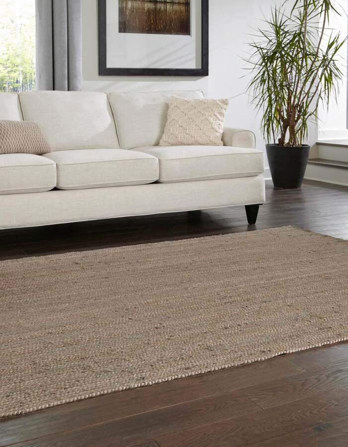 Unique Loom Indoor Rugs - Braided Jute Coastal 10x14 Rectangular Rug Gray