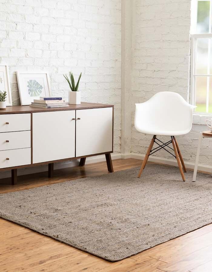 Unique Loom Indoor Rugs - Braided Jute Coastal 10x14 Rectangular Rug Gray