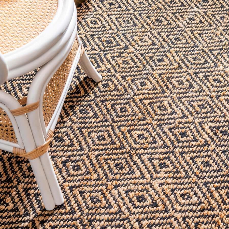 Unique Loom Indoor Rugs - Braided Jute Coastal 10x14 Rectangular Rug Natural/Black