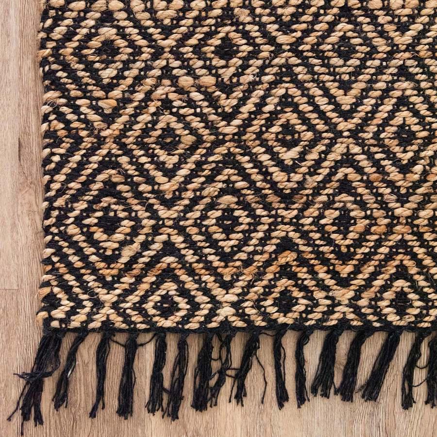 Unique Loom Indoor Rugs - Braided Jute Coastal 10x14 Rectangular Rug Natural/Black