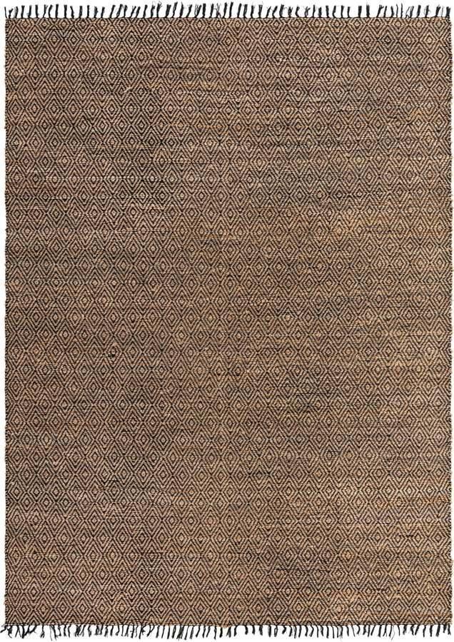 Unique Loom Indoor Rugs - Braided Jute Coastal 10x14 Rectangular Rug Natural/Black