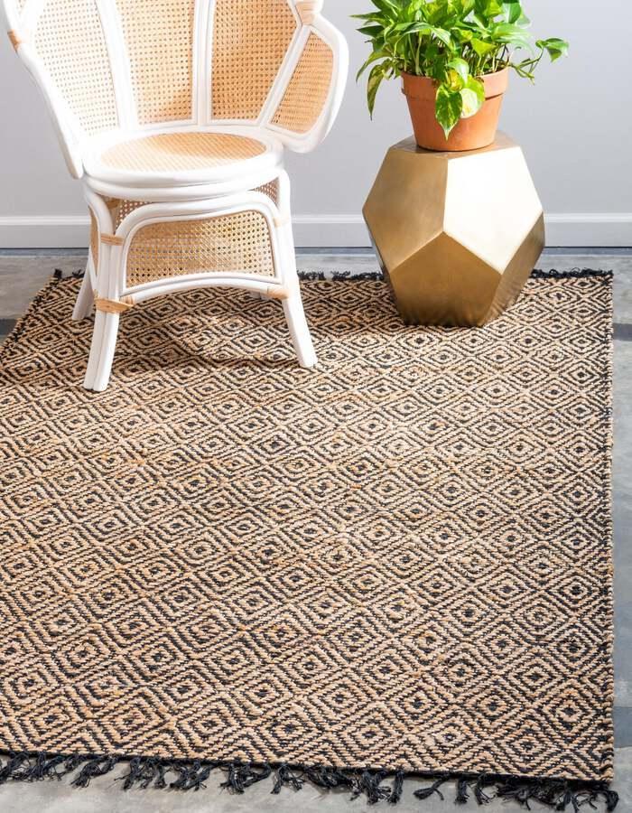 Unique Loom Indoor Rugs - Braided Jute Coastal 10x14 Rectangular Rug Natural/Black