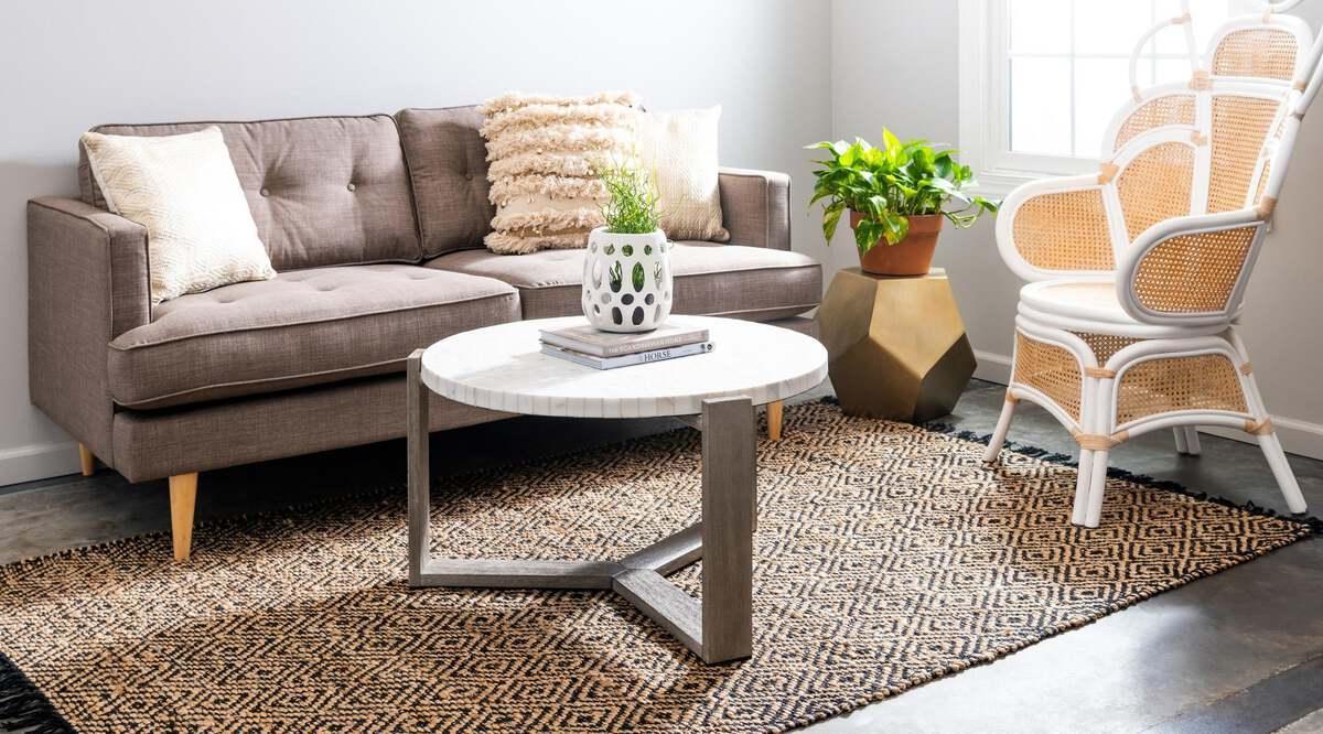 Unique Loom Indoor Rugs - Braided Jute Coastal 10x14 Rectangular Rug Natural/Black