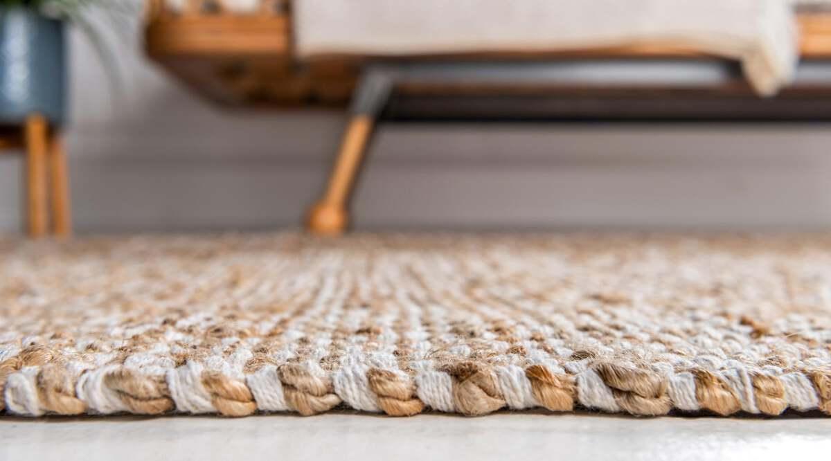 Unique Loom Indoor Rugs - Braided Jute Coastal 10x14 Rectangular Rug Natural/Ivory