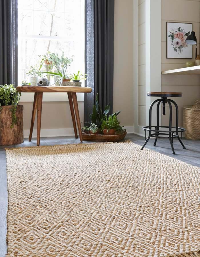 Unique Loom Indoor Rugs - Braided Jute Coastal 10x14 Rectangular Rug Natural/Ivory