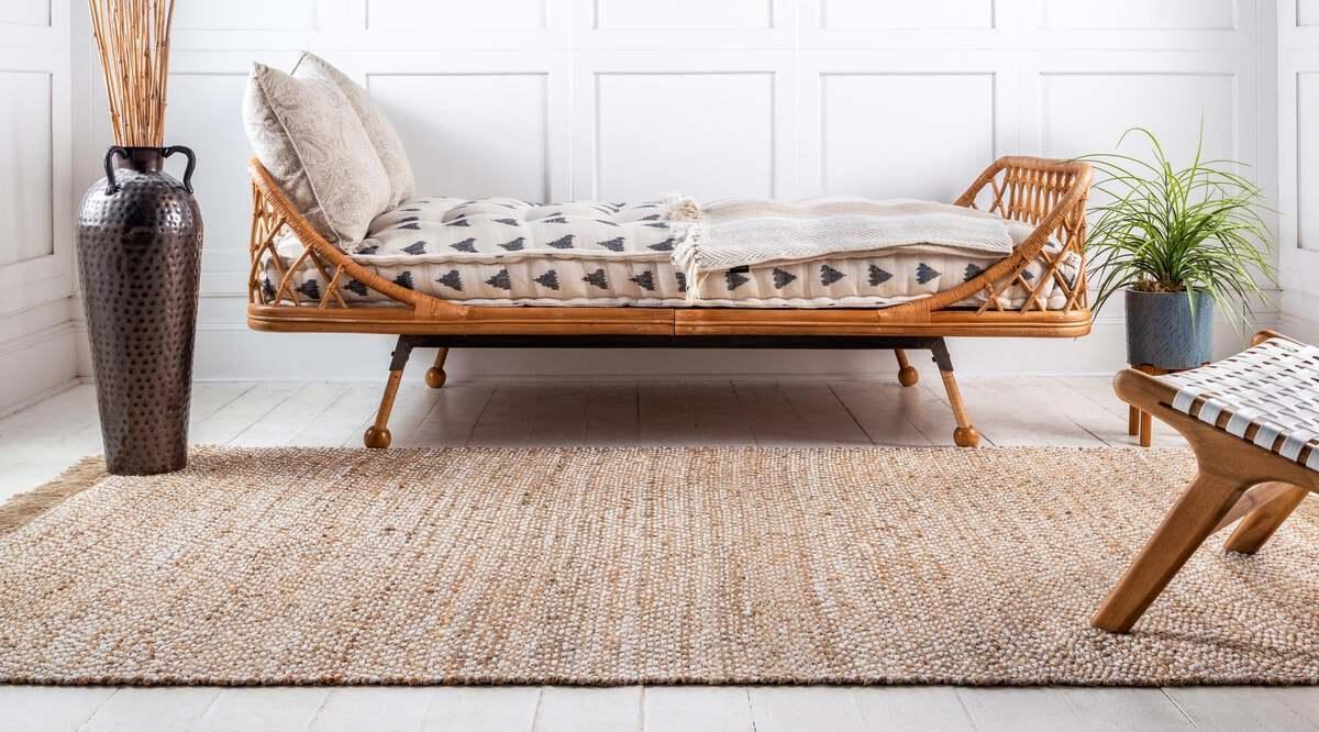 Unique Loom Indoor Rugs - Braided Jute Coastal 10x14 Rectangular Rug Natural/Ivory