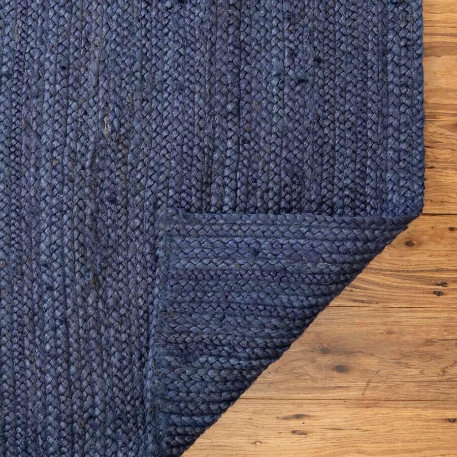 Unique Loom Indoor Rugs - Braided Jute Coastal 10x14 Rectangular Rug Navy Blue