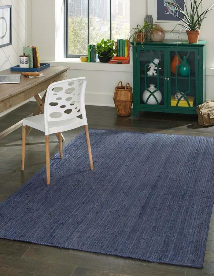 Unique Loom Indoor Rugs - Braided Jute Coastal 10x14 Rectangular Rug Navy Blue