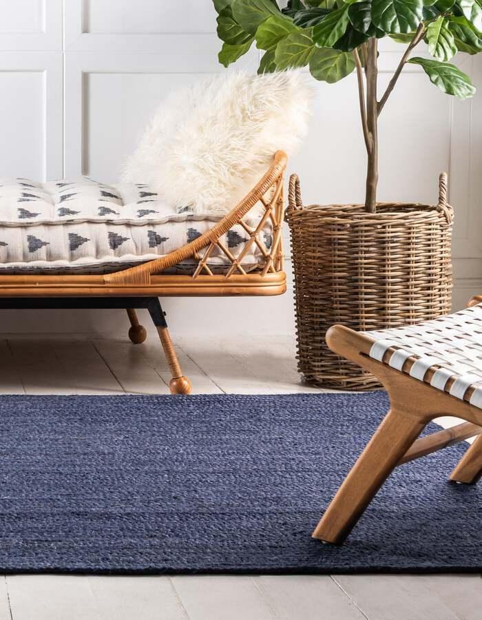 Unique Loom Indoor Rugs - Braided Jute Coastal 10x14 Rectangular Rug Navy Blue