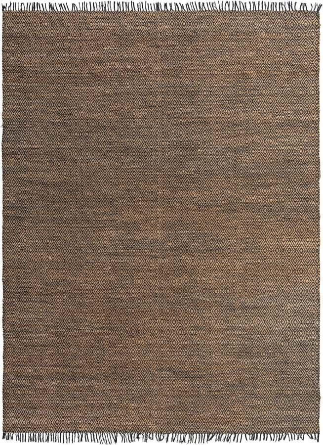 Unique Loom Indoor Rugs - Braided Jute Coastal 12x16 Rectangular Rug Natural/Black