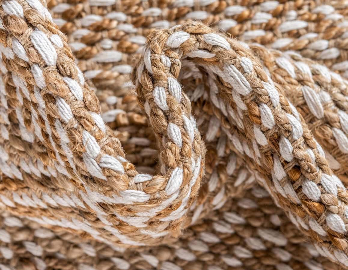 Unique Loom Indoor Rugs - Braided Jute Coastal 12x16 Rectangular Rug Natural/Ivory