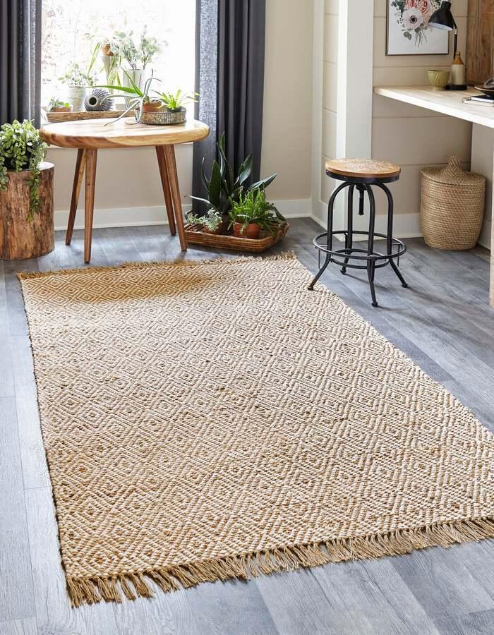 Unique Loom Indoor Rugs - Braided Jute Coastal 12x16 Rectangular Rug Natural/Ivory