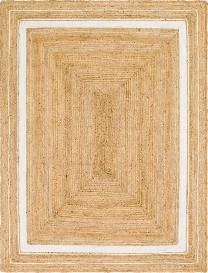 Unique Loom Indoor Rugs - Braided Jute Coastal 9x12 Rectangular Rug Natural/Ivory