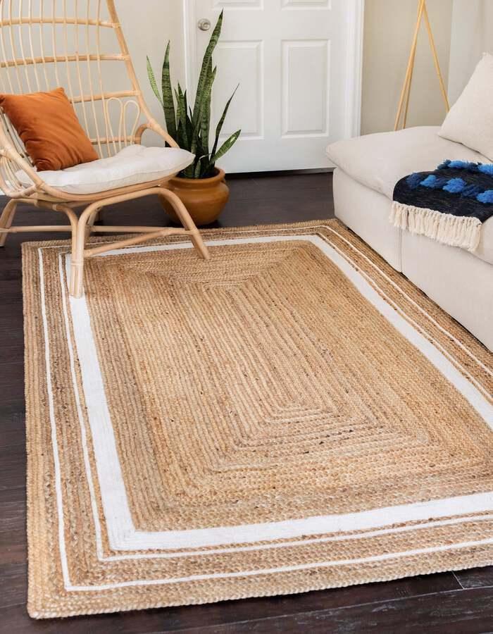 Unique Loom Indoor Rugs - Braided Jute Coastal 9x12 Rectangular Rug Natural/Ivory