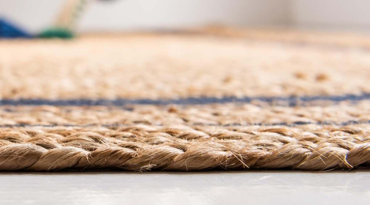 Unique Loom Indoor Rugs - Braided Jute Coastal 9x12 Rectangular Rug Natural/Navy Blue