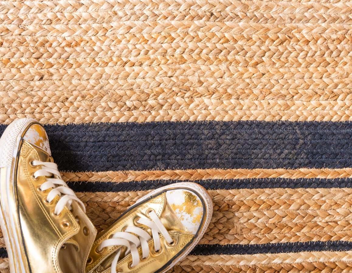 Unique Loom Indoor Rugs - Braided Jute Coastal 9x12 Rectangular Rug Natural/Navy Blue