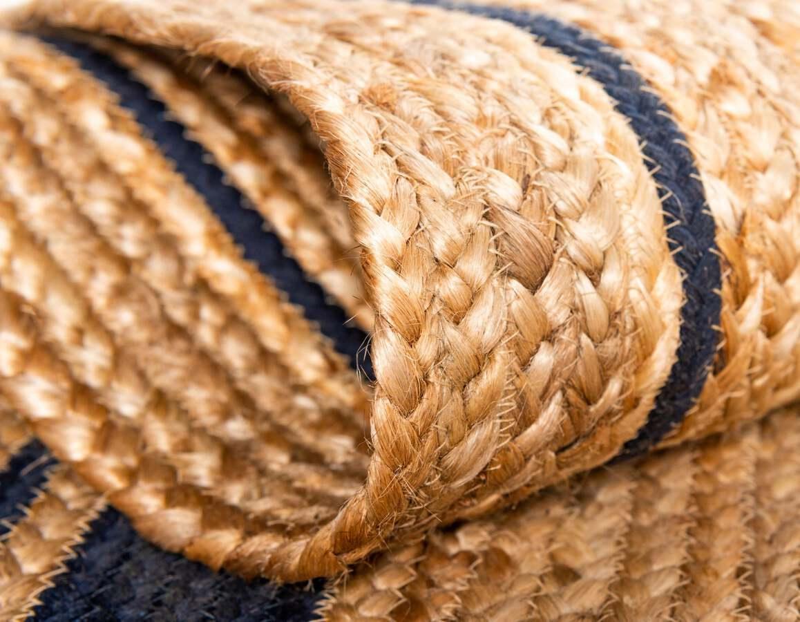 Unique Loom Indoor Rugs - Braided Jute Coastal 9x12 Rectangular Rug Natural/Navy Blue