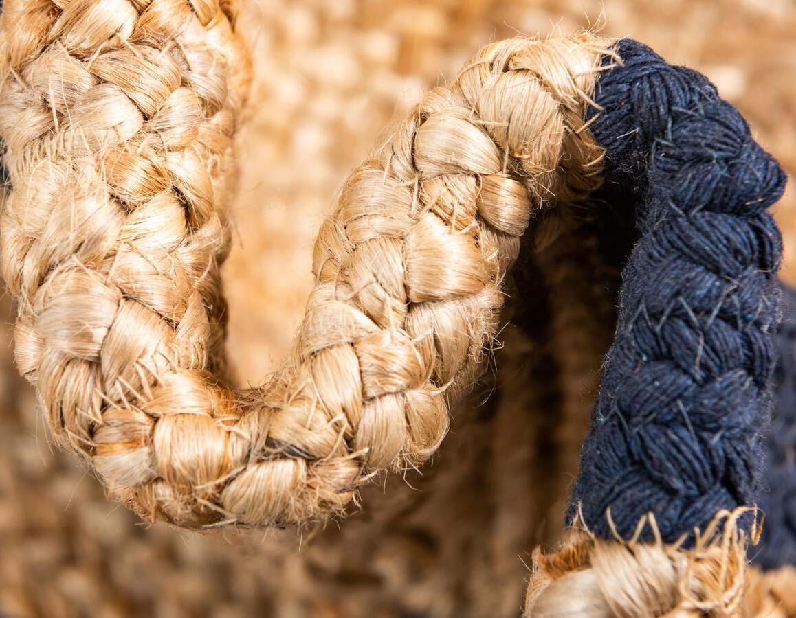 Unique Loom Indoor Rugs - Braided Jute Coastal 9x12 Rectangular Rug Natural/Navy Blue