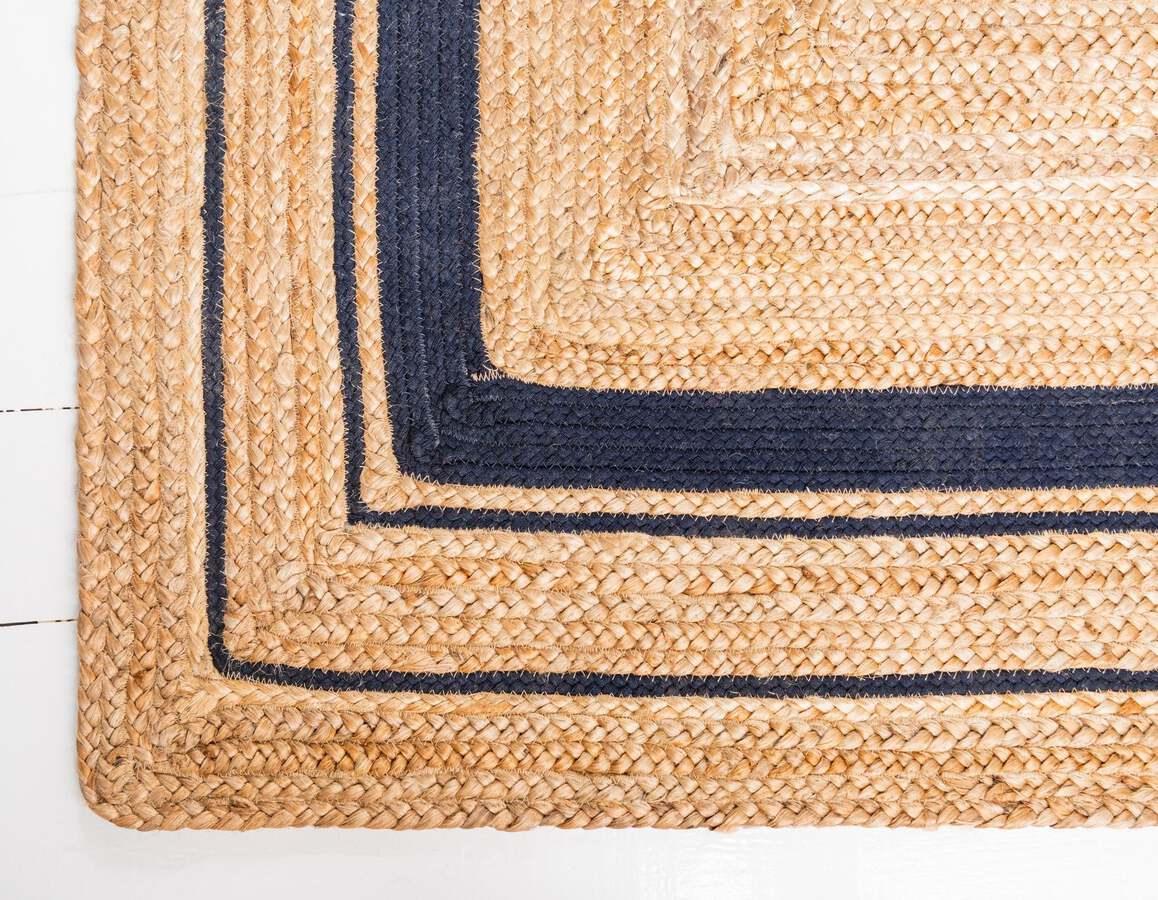 Unique Loom Indoor Rugs - Braided Jute Coastal 9x12 Rectangular Rug Natural/Navy Blue