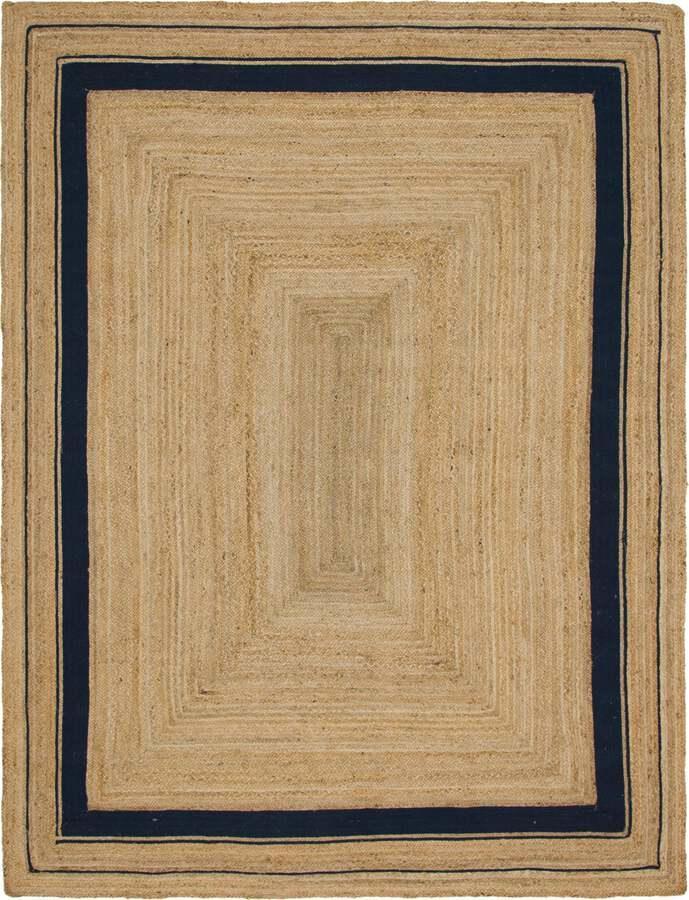 Unique Loom Indoor Rugs - Braided Jute Coastal 9x12 Rectangular Rug Natural/Navy Blue