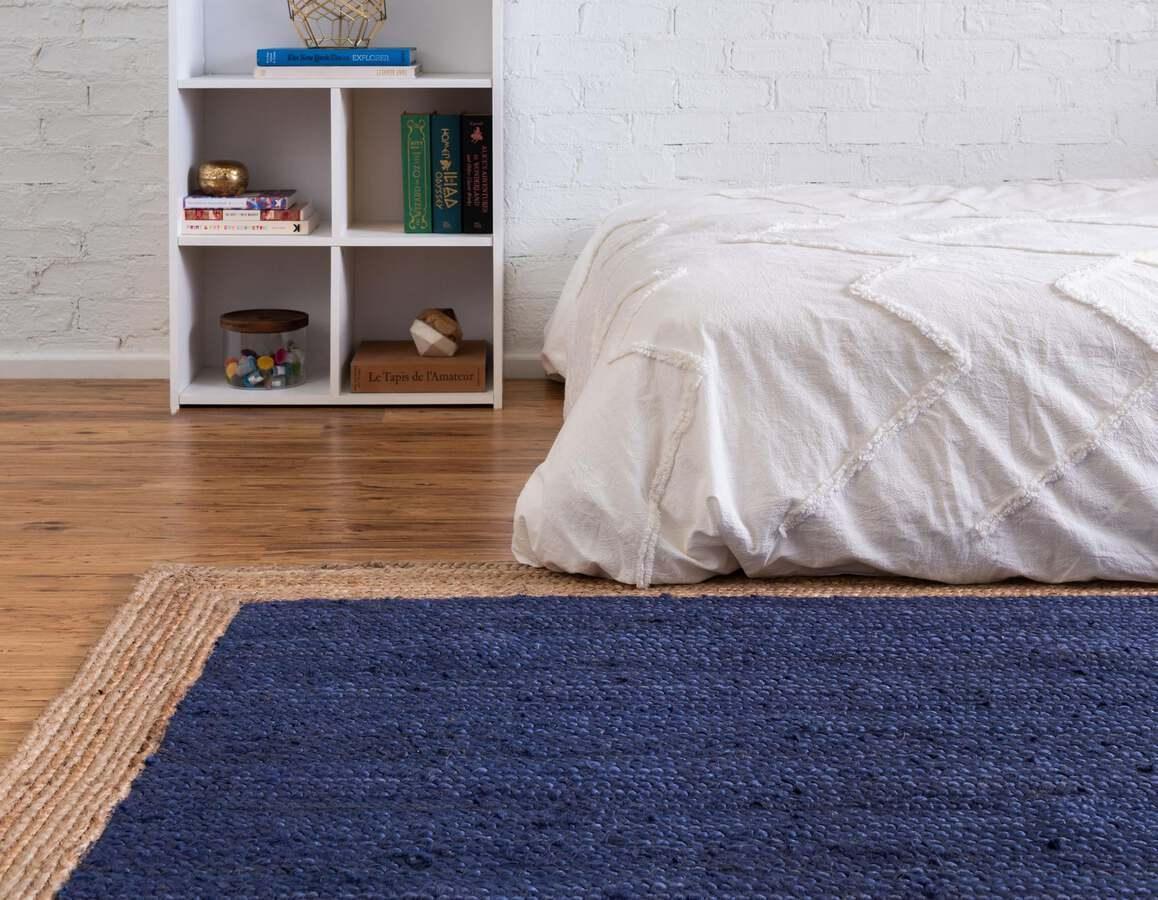 Unique Loom Indoor Rugs - Braided Jute Coastal 9x12 Rectangular Rug Navy Blue