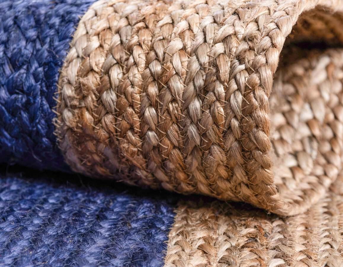 Unique Loom Indoor Rugs - Braided Jute Coastal 9x12 Rectangular Rug Navy Blue