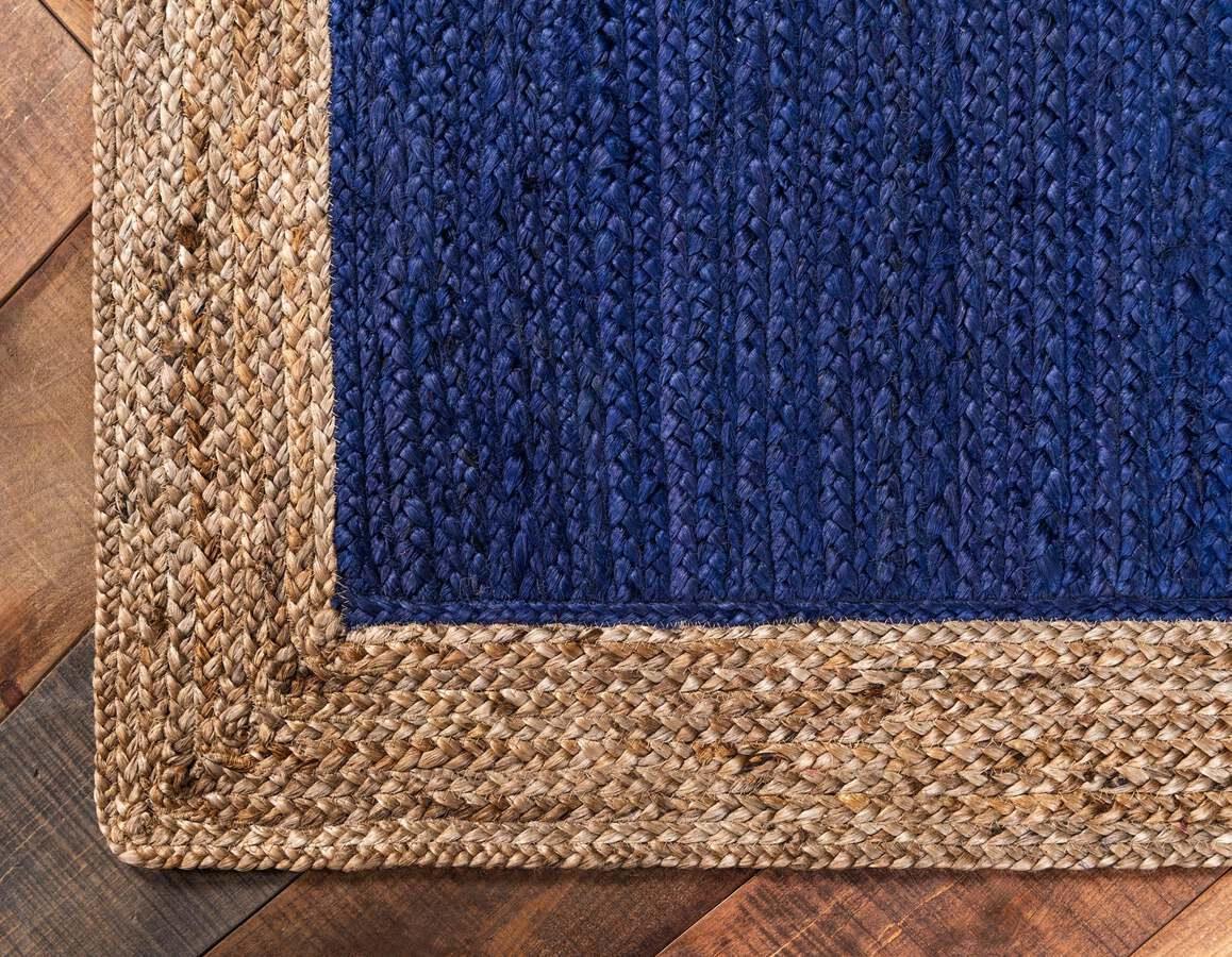 Unique Loom Indoor Rugs - Braided Jute Coastal 9x12 Rectangular Rug Navy Blue