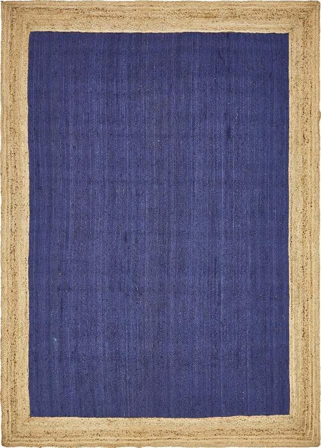 Unique Loom Indoor Rugs - Braided Jute Coastal 9x12 Rectangular Rug Navy Blue