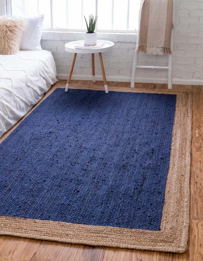 Unique Loom Indoor Rugs - Braided Jute Coastal 9x12 Rectangular Rug Navy Blue