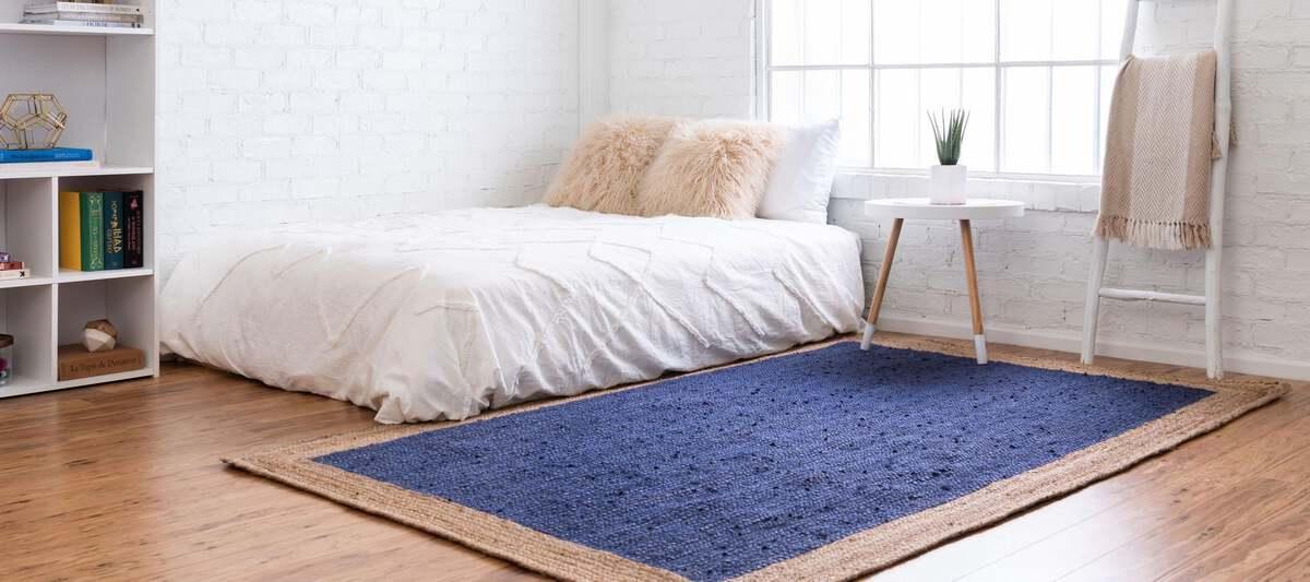 Unique Loom Indoor Rugs - Braided Jute Coastal 9x12 Rectangular Rug Navy Blue